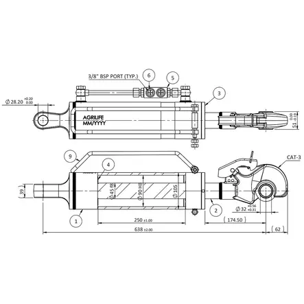 Hydraulinen ty=C3=B6nt=C3=B6varsi mitat - Nostolaitetarvikkeet - T1640 - 2