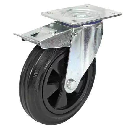 PYÖRÄ, VAUNUN 100MM MUSTA, KÄÄNTYVÄ/JARRU - Pyörät - XPJ10030 - 1