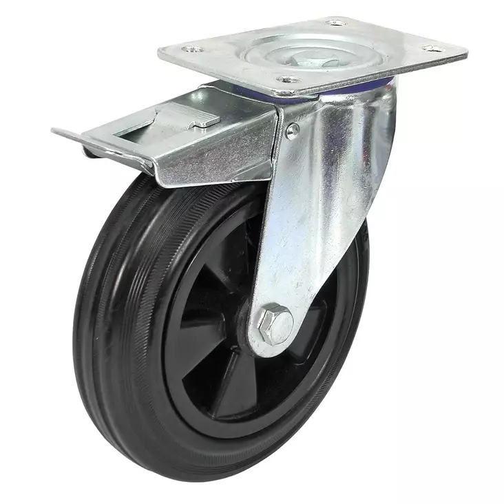 PYÖRÄ, VAUNUN 160MM, MUSTA, KÄÄNTYVÄ/JARRU - Pyörät - XPJ16040 - 1