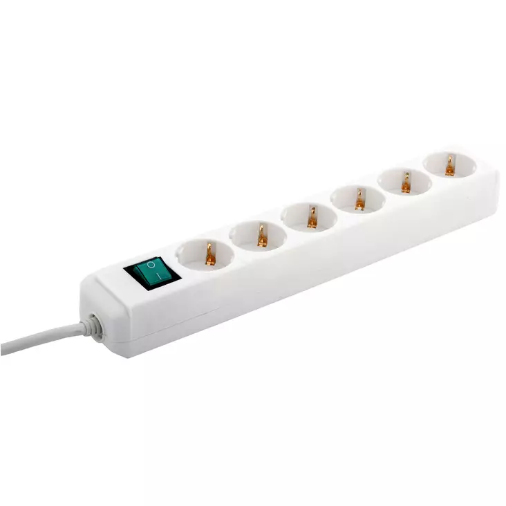 HAAROITUSJATKOJOHTO 6-OS 1,5M VALKOINEN KYTKIMELLÄ - Jatkojohdot ja kaapelikelat - BR004 - 1