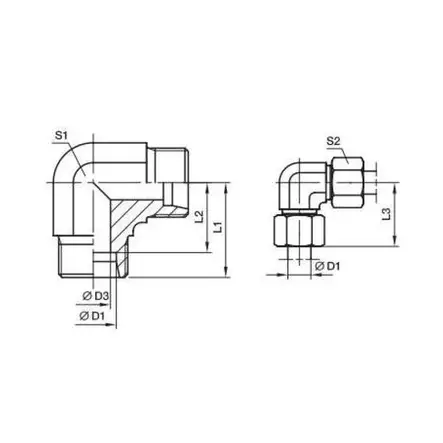 JATKOLIITIN 90° 15L-15L UK-UK DIN 2353 ZN-NI - Letkuliittimet putkitartunnalla - PFZW1L15 - 2