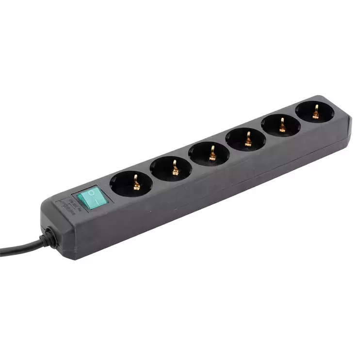 HAAROITUSJATKOJOHTO 6-OS 1,5M MUSTA KYTKIMELLÄ - Jatkojohdot ja kaapelikelat - BR005 - 1