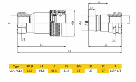 VINCKE PIKALIITIN KOIRAS 1/2" BSP ISO A 7241-1 PAINEENPOISTOLLA - Traktoripikaliittimet - VNKEN09PC08M - 3